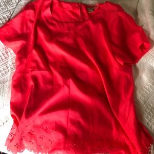 Neon Pink J. Crew Perforated Floral Blouse